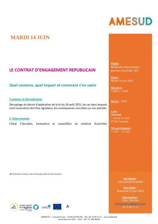 Le contrat d’engagement républicain - Quel contenu, quel impact et comment s’en saisir - Joyeuse (07)