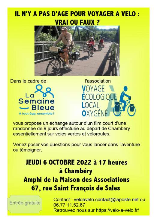 "Il n'y a pas d'âge pour voyager à vélo : vrai ou faux?" - Chambéry (73)