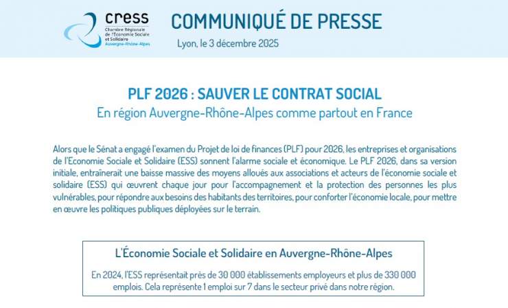 CP CRESS AURA Projet de loi de finances 2026